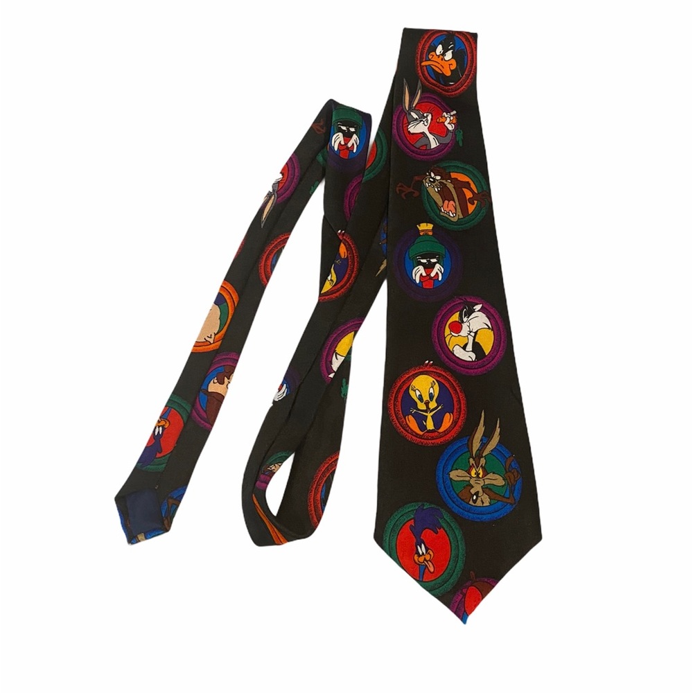 Looney Tunes Tie Black Bugs Bunny Sylvester Porky Pig Retro Cartoon Kidcore